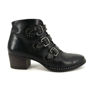 Paul Green Soho Studded Leather Boots Size 7/US 9.5 Moto Ankle Strap Biker Chic